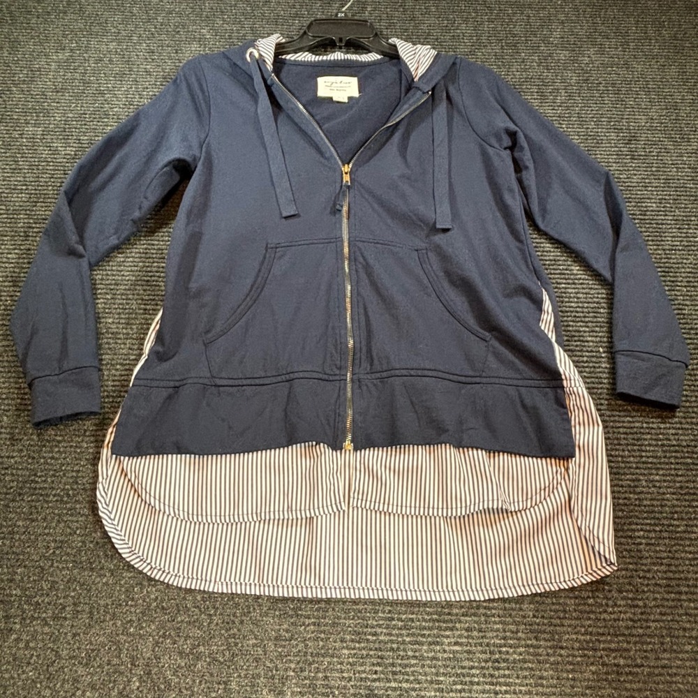 Evys Tree‎ The Bryony Navy Blue Striped Layered Zip Up Hoodie ET1035J Womens S